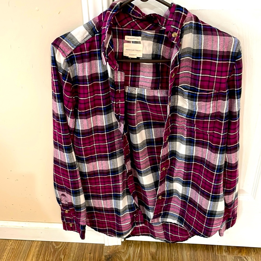 Purple and Black Plaid American Eagle Flannel